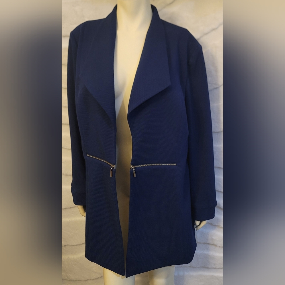 Black Label Evan-Picone Open Stretch Jacket Blazer Women's Size 18 Gold Zippers